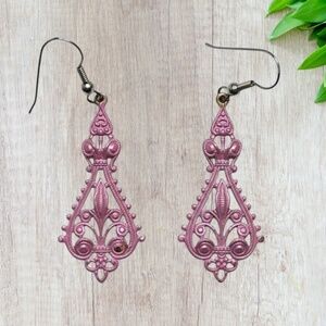 VINTAGE Ornate Pink Filigree Dangle Pierced Earrings